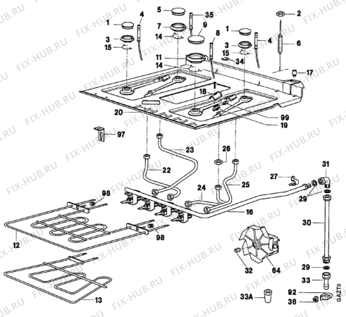 Взрыв-схема плиты (духовки) Electrolux EK6405/2 - Схема узла Oven and Top functional parts